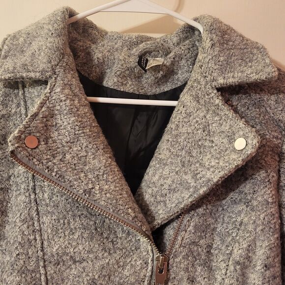 Divided H&M Wool Blend Jacket Asymmetrical Zip Moto Gray Womens 10 - Picture 8 of 13